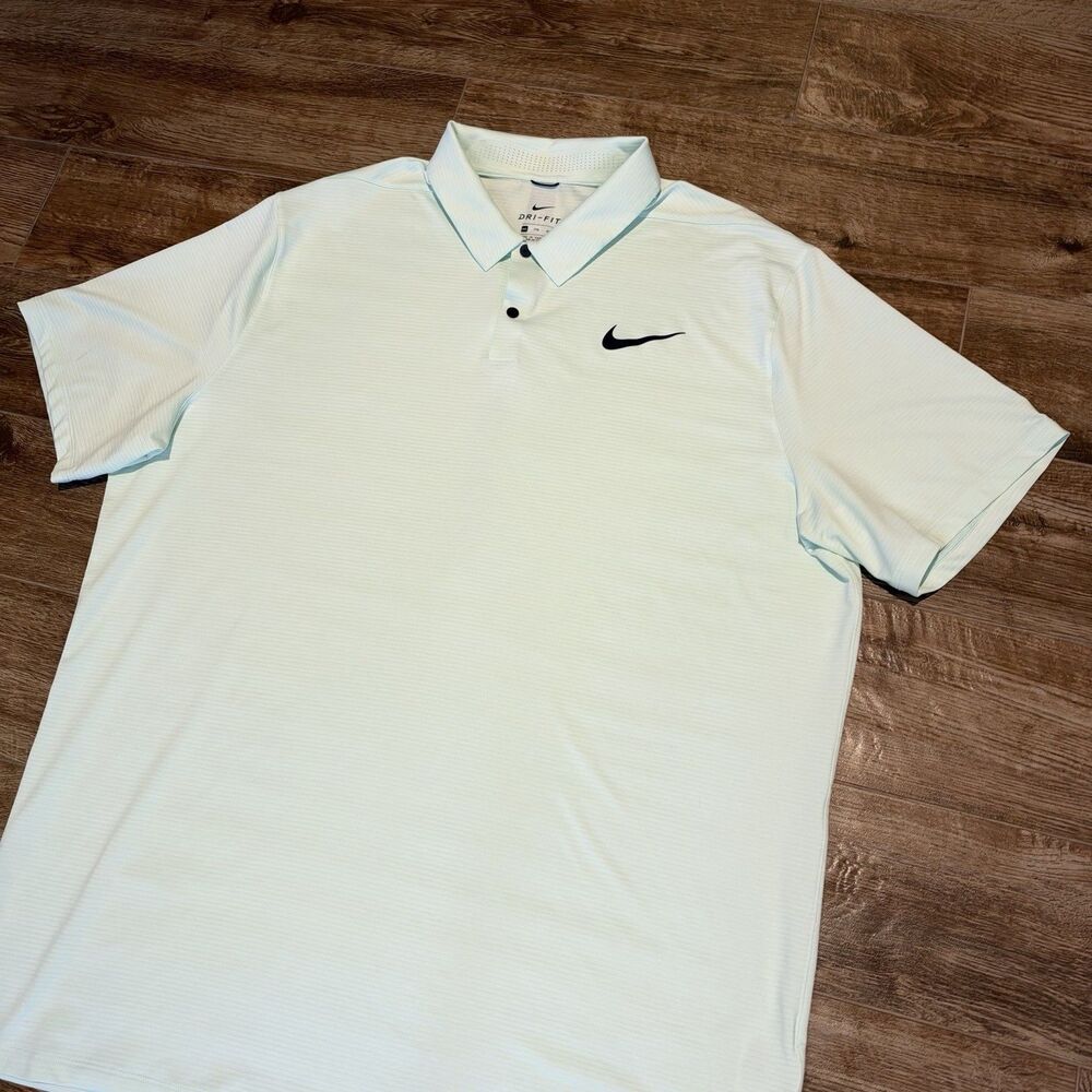 Nike Tiger Woods Polo Shirt 2XL Crystal Blue White Dri-FIT Golf Performance TW